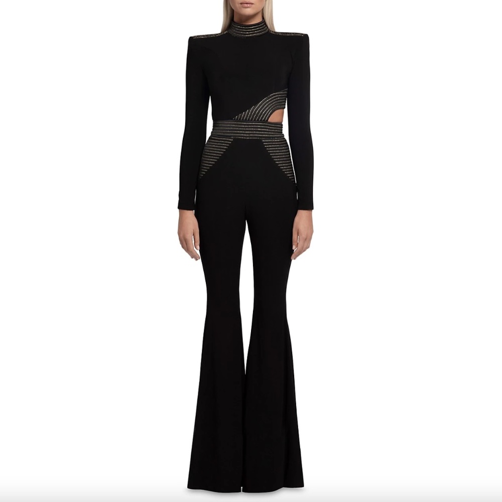 ZHIVAGO Message to Love Cutout Jumpsuit Black Long Sleeve Flare Leg